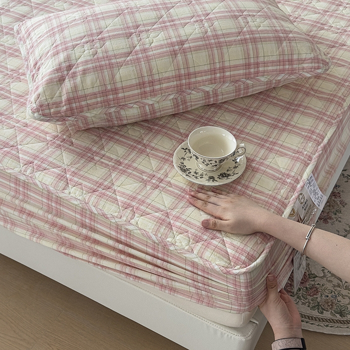 91家纺网 家纺一手货源 找家纺 佳笠家居 2025新款A类全棉色织水洗棉大豆棉夹棉床笠-半糖系列 半糖-芭蕾粉