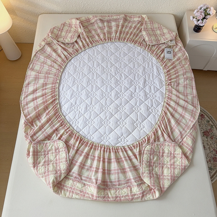 91家纺网 家纺一手货源 找家纺 佳笠家居 2025新款A类全棉色织水洗棉大豆棉夹棉床笠-半糖系列 半糖-芭蕾粉