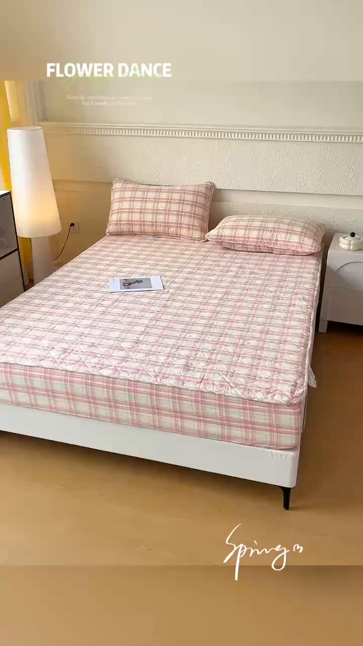 91家纺网 家纺一手货源 找家纺 佳笠家居 2025新款A类全棉色织水洗棉大豆棉夹棉床笠-半糖系列 半糖-芭蕾粉