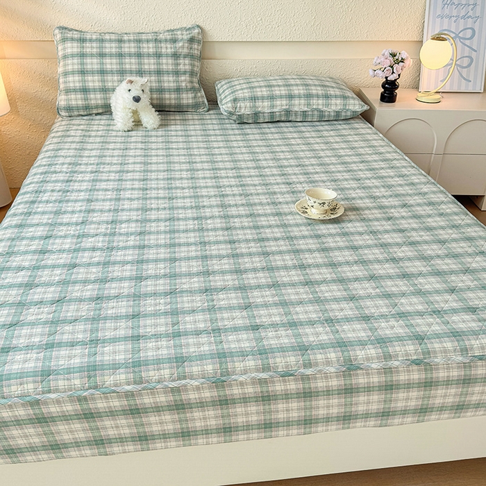 91家纺网 家纺一手货源 找家纺 佳笠家居 2025新款A类全棉色织水洗棉大豆棉夹棉床笠-半糖系列 半糖-艾绿