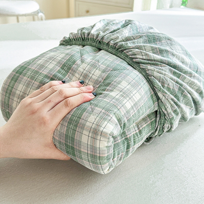 91家纺网 家纺一手货源 找家纺 佳笠家居 2025新款A类全棉色织水洗棉大豆棉夹棉床笠-半糖系列 半糖-艾绿