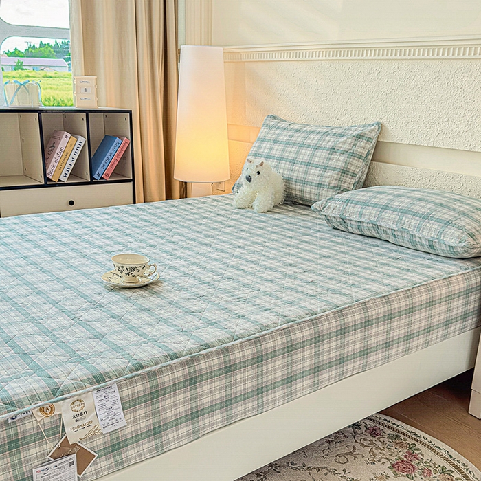 91家纺网 家纺一手货源 找家纺 佳笠家居 2025新款A类全棉色织水洗棉大豆棉夹棉床笠-半糖系列 半糖-艾绿