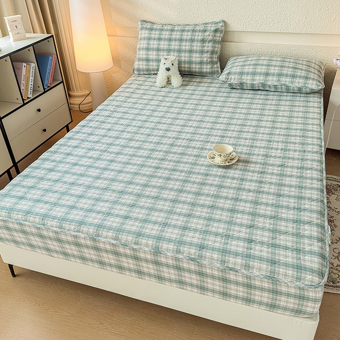 91家纺网 家纺一手货源 找家纺 佳笠家居 2025新款A类全棉色织水洗棉大豆棉夹棉床笠-半糖系列 半糖-艾绿