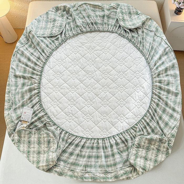 91家纺网 家纺一手货源 找家纺 佳笠家居 2025新款A类全棉色织水洗棉大豆棉夹棉床笠-半糖系列 半糖-艾绿