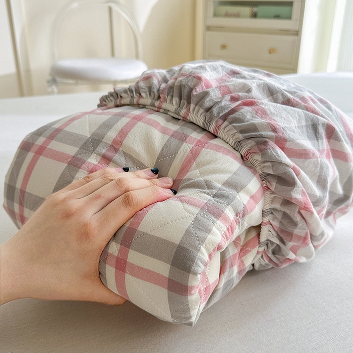 91家纺网 家纺一手货源 找家纺 佳笠家居 2025新款A类全棉色织水洗棉大豆棉夹棉床笠-半糖系列 半糖-灰粉