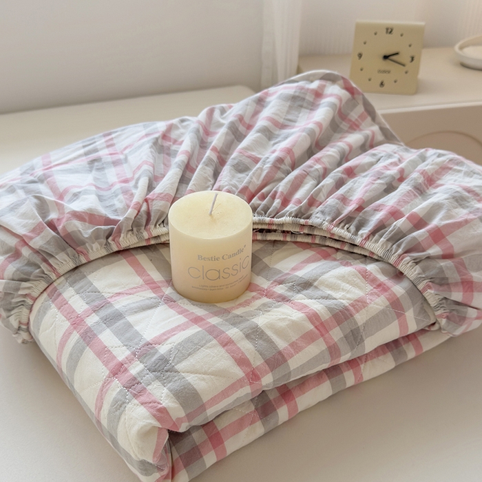 91家纺网 家纺一手货源 找家纺 佳笠家居 2025新款A类全棉色织水洗棉大豆棉夹棉床笠-半糖系列 半糖-灰粉