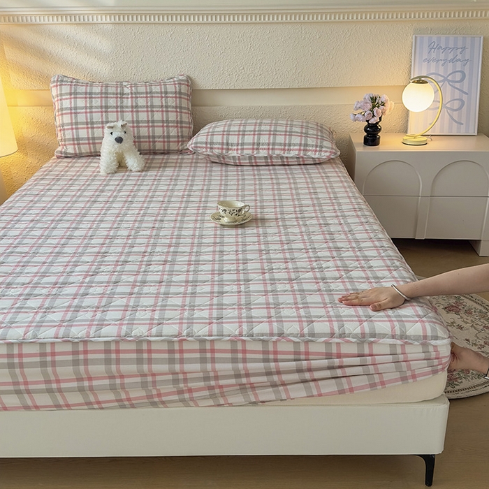 91家纺网 家纺一手货源 找家纺 佳笠家居 2025新款A类全棉色织水洗棉大豆棉夹棉床笠-半糖系列 半糖-灰粉