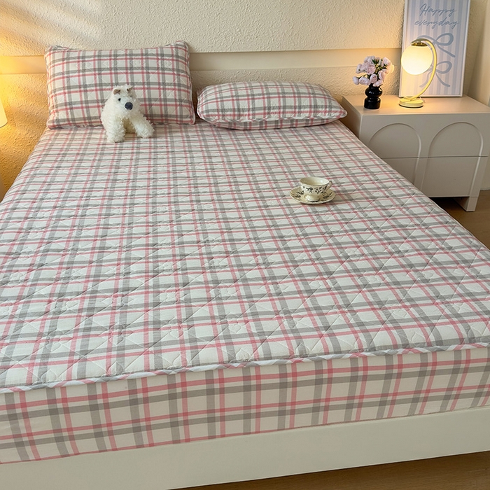 91家纺网 家纺一手货源 找家纺 佳笠家居 2025新款A类全棉色织水洗棉大豆棉夹棉床笠-半糖系列 半糖-灰粉