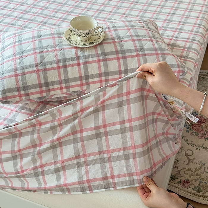 91家纺网 家纺一手货源 找家纺 佳笠家居 2025新款A类全棉色织水洗棉大豆棉夹棉床笠-半糖系列 半糖-灰粉