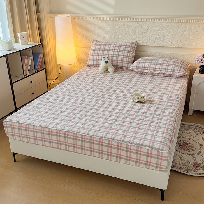 91家纺网 家纺一手货源 找家纺 佳笠家居 2025新款A类全棉色织水洗棉大豆棉夹棉床笠-半糖系列 半糖-灰粉