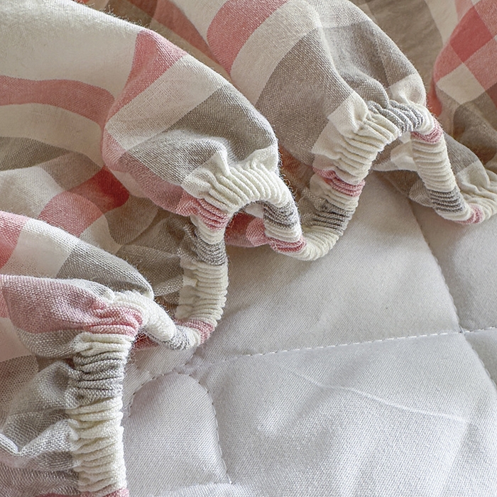 91家纺网 家纺一手货源 找家纺 佳笠家居 2025新款A类全棉色织水洗棉大豆棉夹棉床笠-半糖系列 半糖-灰粉