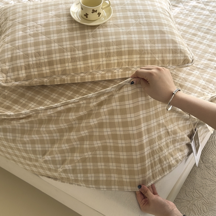 91家纺网 家纺一手货源 找家纺 佳笠家居 2025新款A类全棉色织水洗棉大豆棉夹棉床笠-半糖系列 半糖-卡其