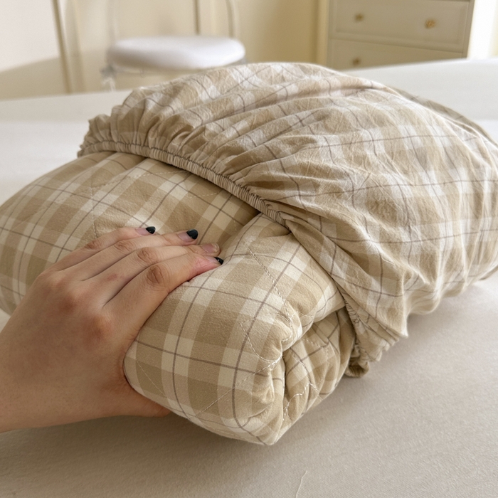 91家纺网 家纺一手货源 找家纺 佳笠家居 2025新款A类全棉色织水洗棉大豆棉夹棉床笠-半糖系列 半糖-卡其