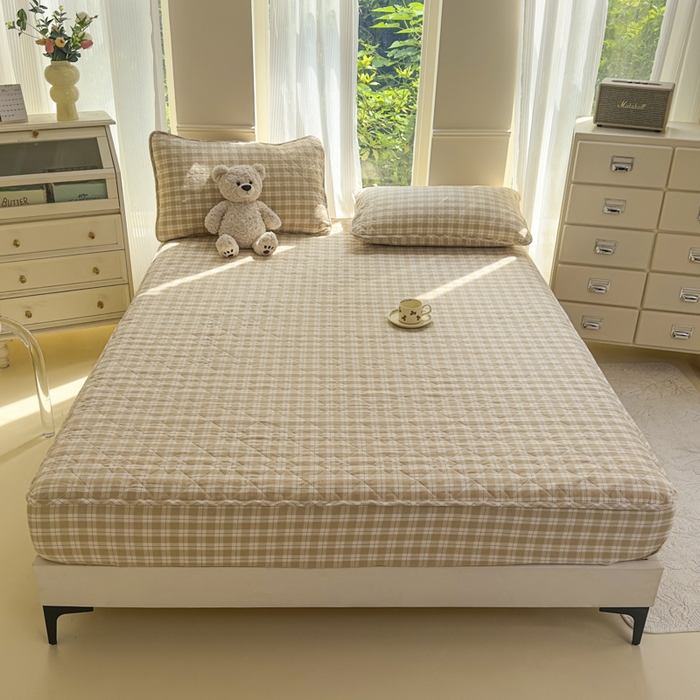 91家纺网 家纺一手货源 找家纺 佳笠家居 2025新款A类全棉色织水洗棉大豆棉夹棉床笠-半糖系列 半糖-卡其