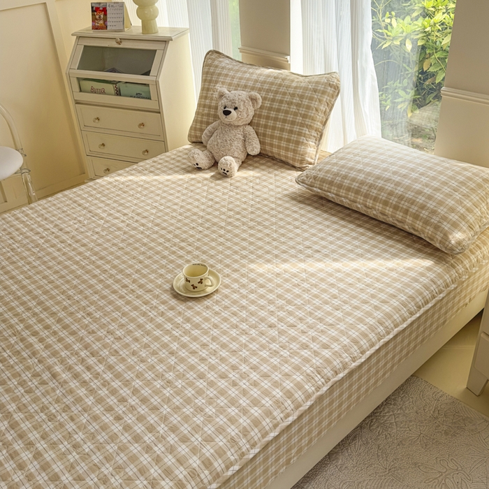 91家纺网 家纺一手货源 找家纺 佳笠家居 2025新款A类全棉色织水洗棉大豆棉夹棉床笠-半糖系列 半糖-卡其