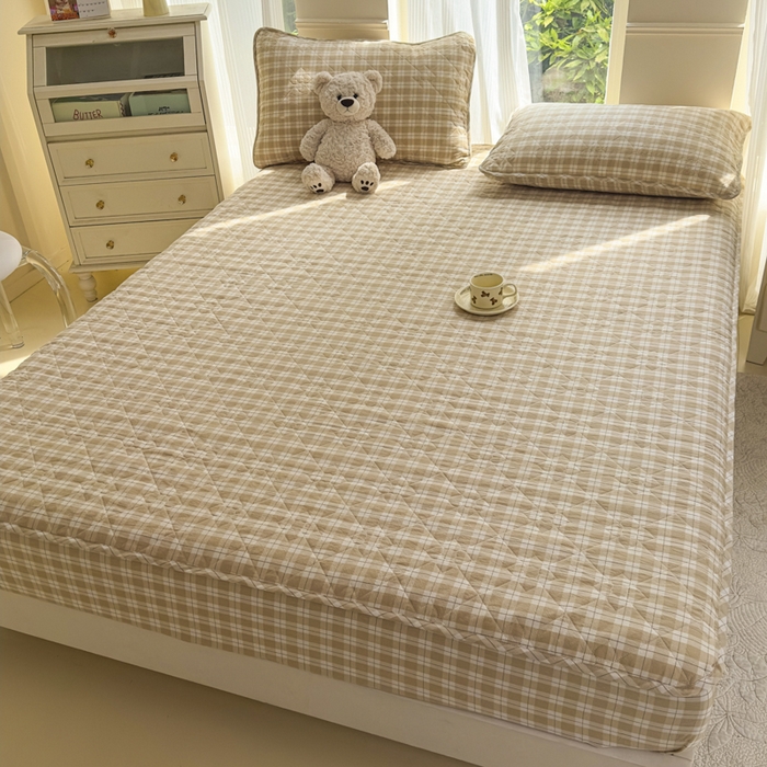 91家纺网 家纺一手货源 找家纺 佳笠家居 2025新款A类全棉色织水洗棉大豆棉夹棉床笠-半糖系列 半糖-卡其