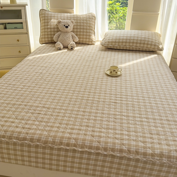 91家纺网 家纺一手货源 找家纺 佳笠家居 2025新款A类全棉色织水洗棉大豆棉夹棉床笠-半糖系列 半糖-卡其