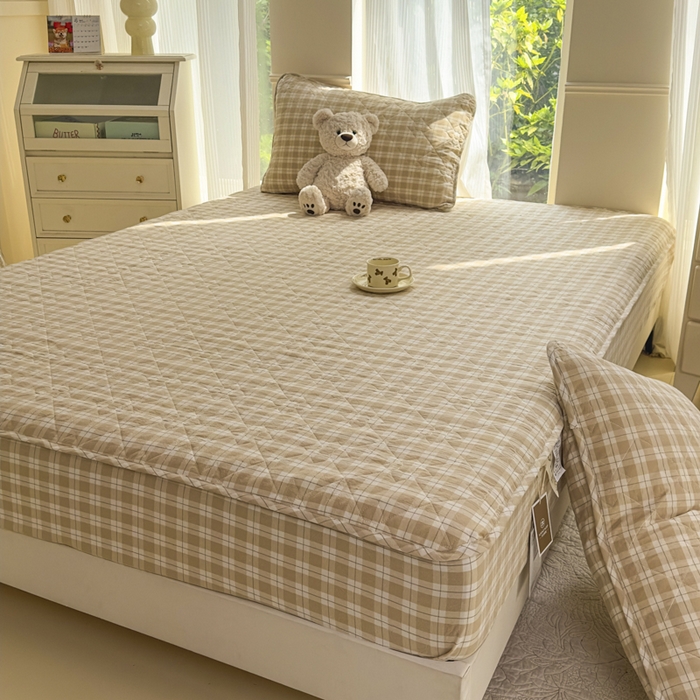 91家纺网 家纺一手货源 找家纺 佳笠家居 2025新款A类全棉色织水洗棉大豆棉夹棉床笠-半糖系列 半糖-卡其