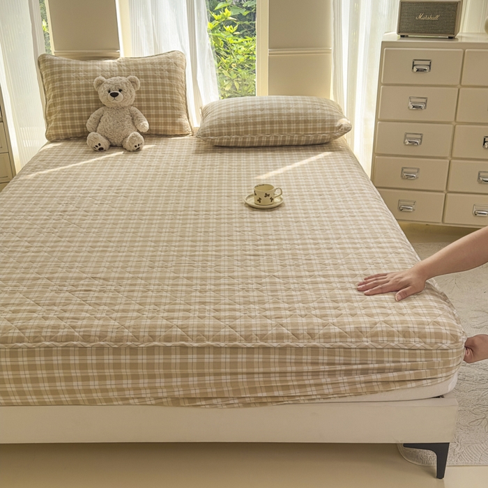 91家纺网 家纺一手货源 找家纺 佳笠家居 2025新款A类全棉色织水洗棉大豆棉夹棉床笠-半糖系列 半糖-卡其