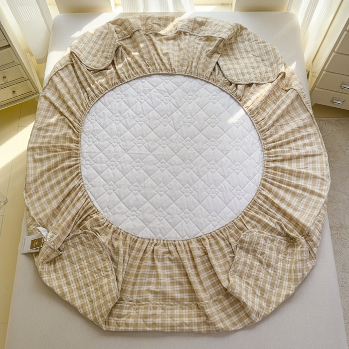 91家纺网 家纺一手货源 找家纺 佳笠家居 2025新款A类全棉色织水洗棉大豆棉夹棉床笠-半糖系列 半糖-卡其