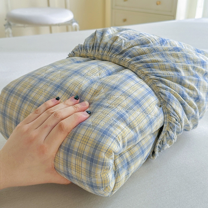 91家纺网 家纺一手货源 找家纺 佳笠家居 2025新款A类全棉色织水洗棉大豆棉夹棉床笠-半糖系列 半糖-蓝黄格