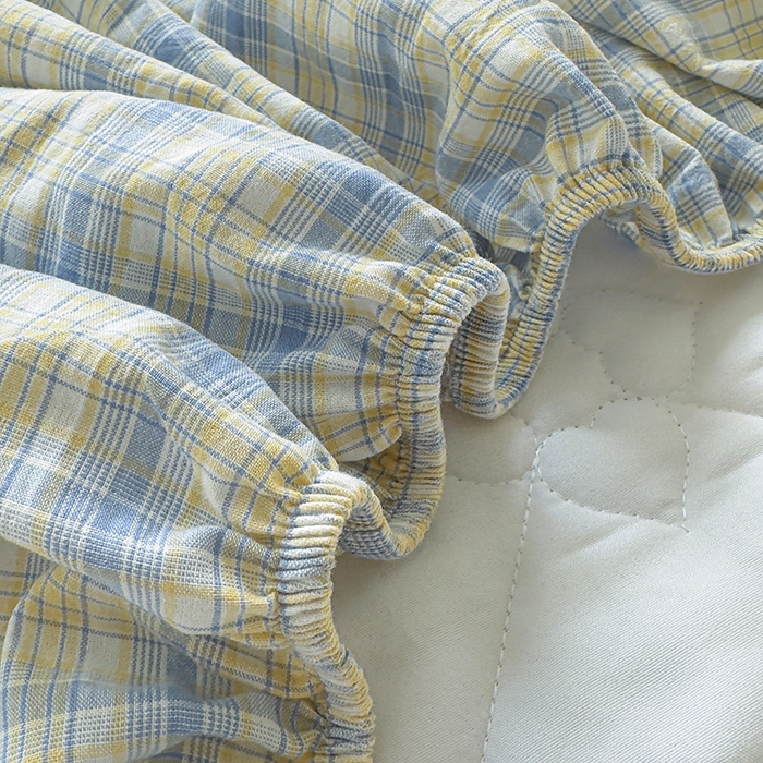 91家纺网 家纺一手货源 找家纺 佳笠家居 2025新款A类全棉色织水洗棉大豆棉夹棉床笠-半糖系列 半糖-蓝黄格