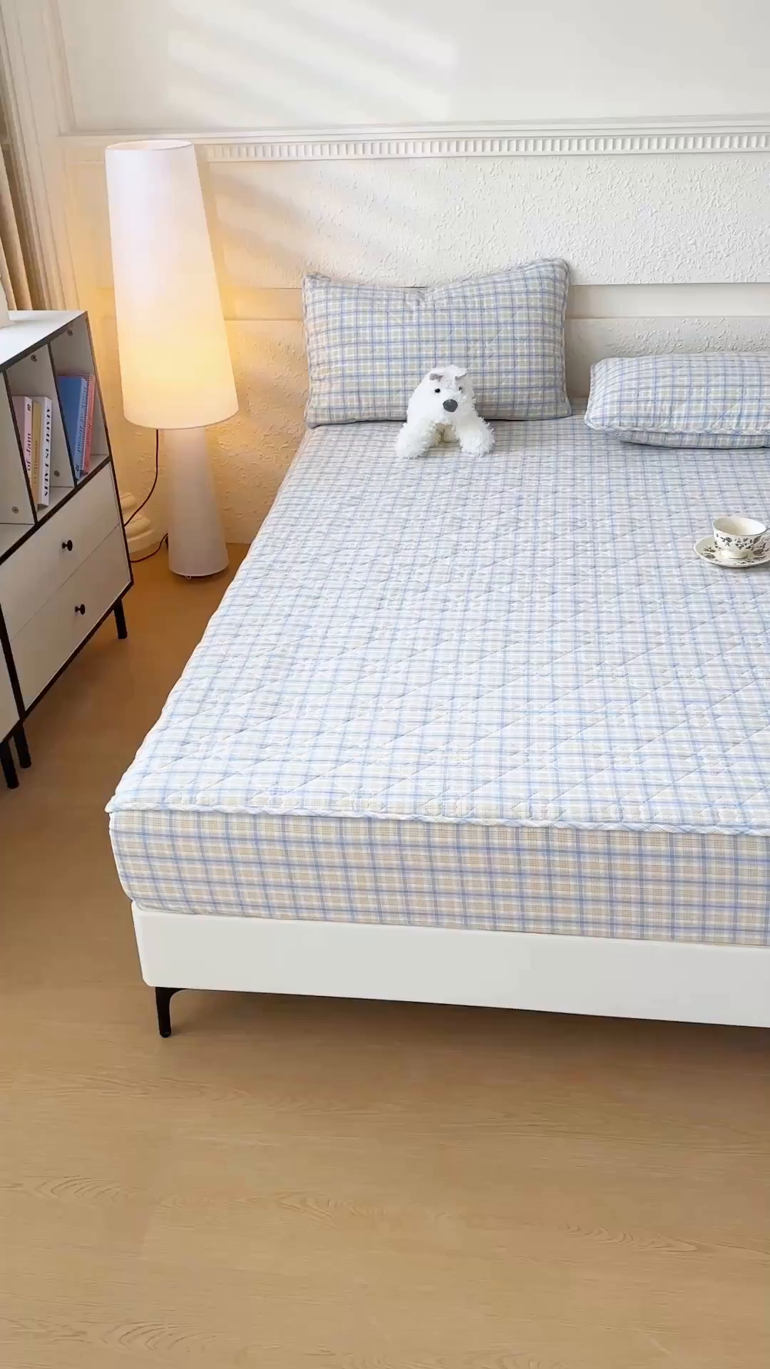 91家纺网 家纺一手货源 找家纺 佳笠家居 2025新款A类全棉色织水洗棉大豆棉夹棉床笠-半糖系列 半糖-蓝黄格