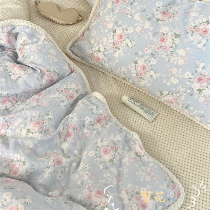 荣轩 2025秋冬必备新品棉加绒华夫格提花绒工艺款四件套（铺床版）繁花