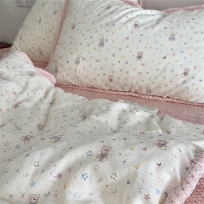 91家纺网 家纺一手货源 找家纺 荣轩 2025秋冬必备新品棉加绒华夫格提花绒工艺款四件套（铺床版）星空派对