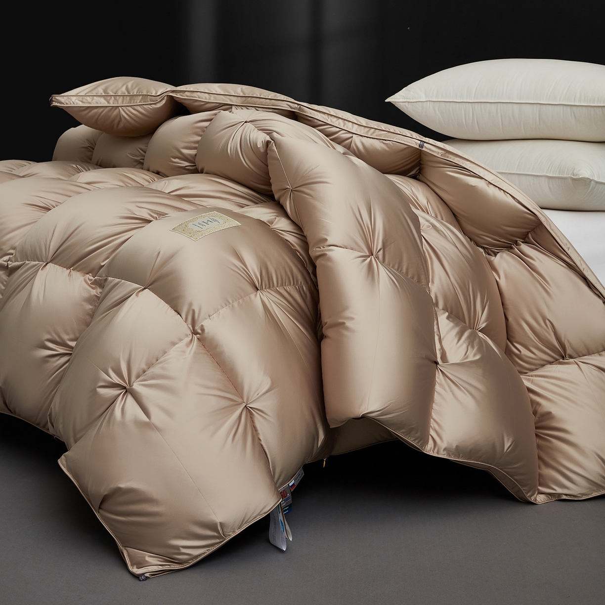 91家纺网 家纺一手货源 找家纺 岚司羽 2025新款花好月圆鹅绒被 被子被芯 花好月圆 香槟色