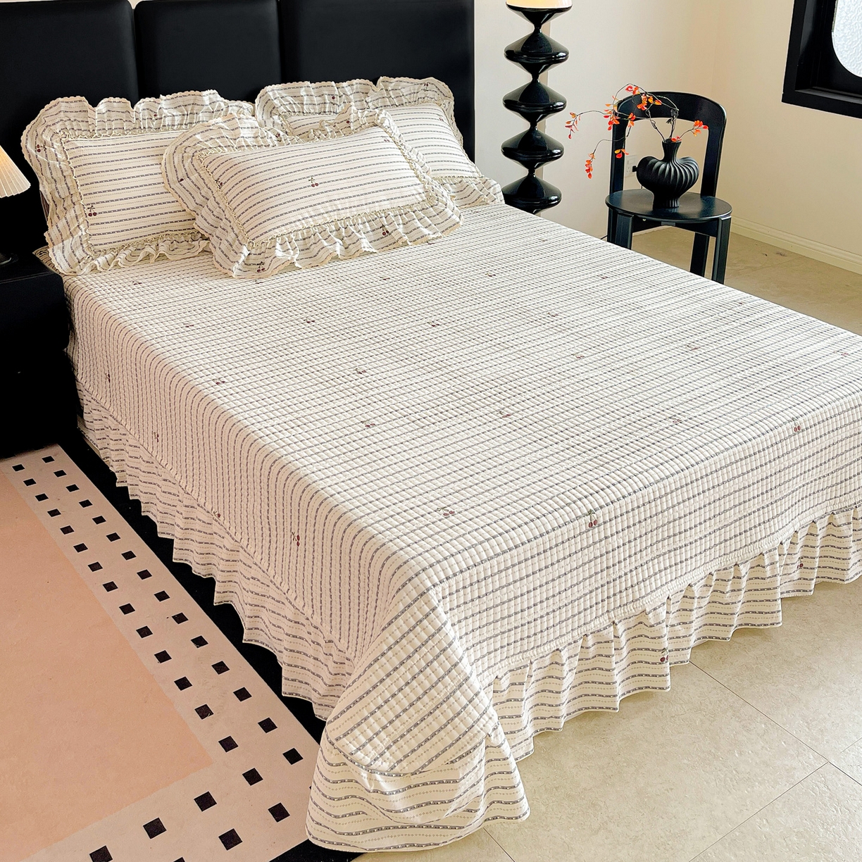 91家纺网 家纺一手货源 找家纺 （总）富米莱（原臻工厂） 2026新款法式大花边A类古法仿棉云感纱床盖床裙四件套