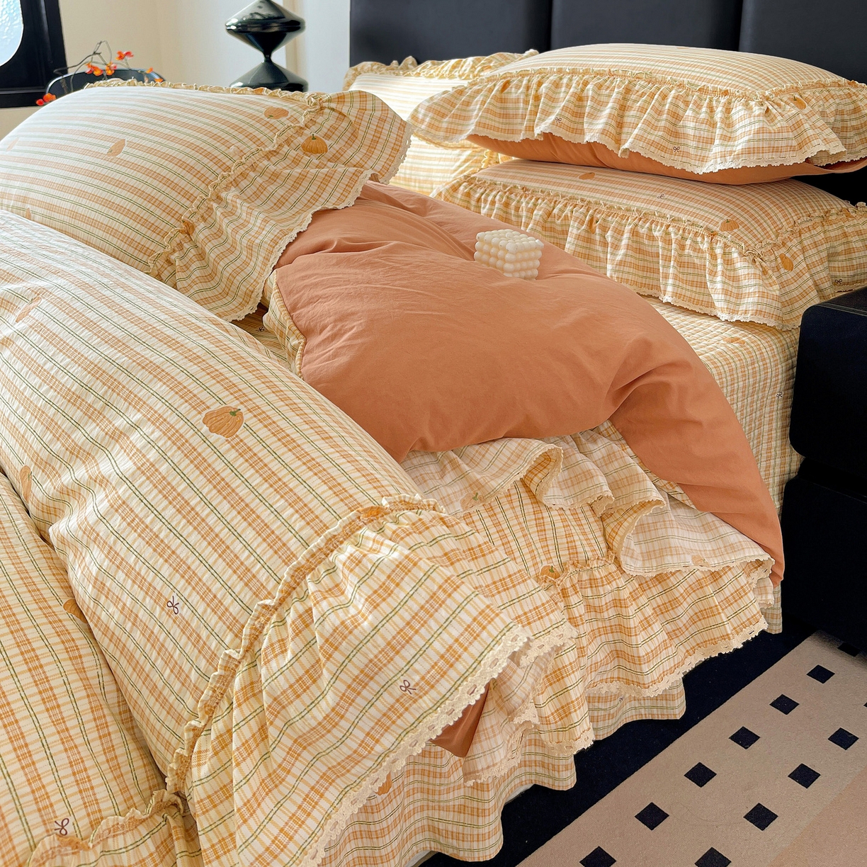 91家纺网 家纺一手货源 找家纺 （总）富米莱（原臻工厂） 2026新款法式大花边A类古法仿棉云感纱床盖床裙四件套