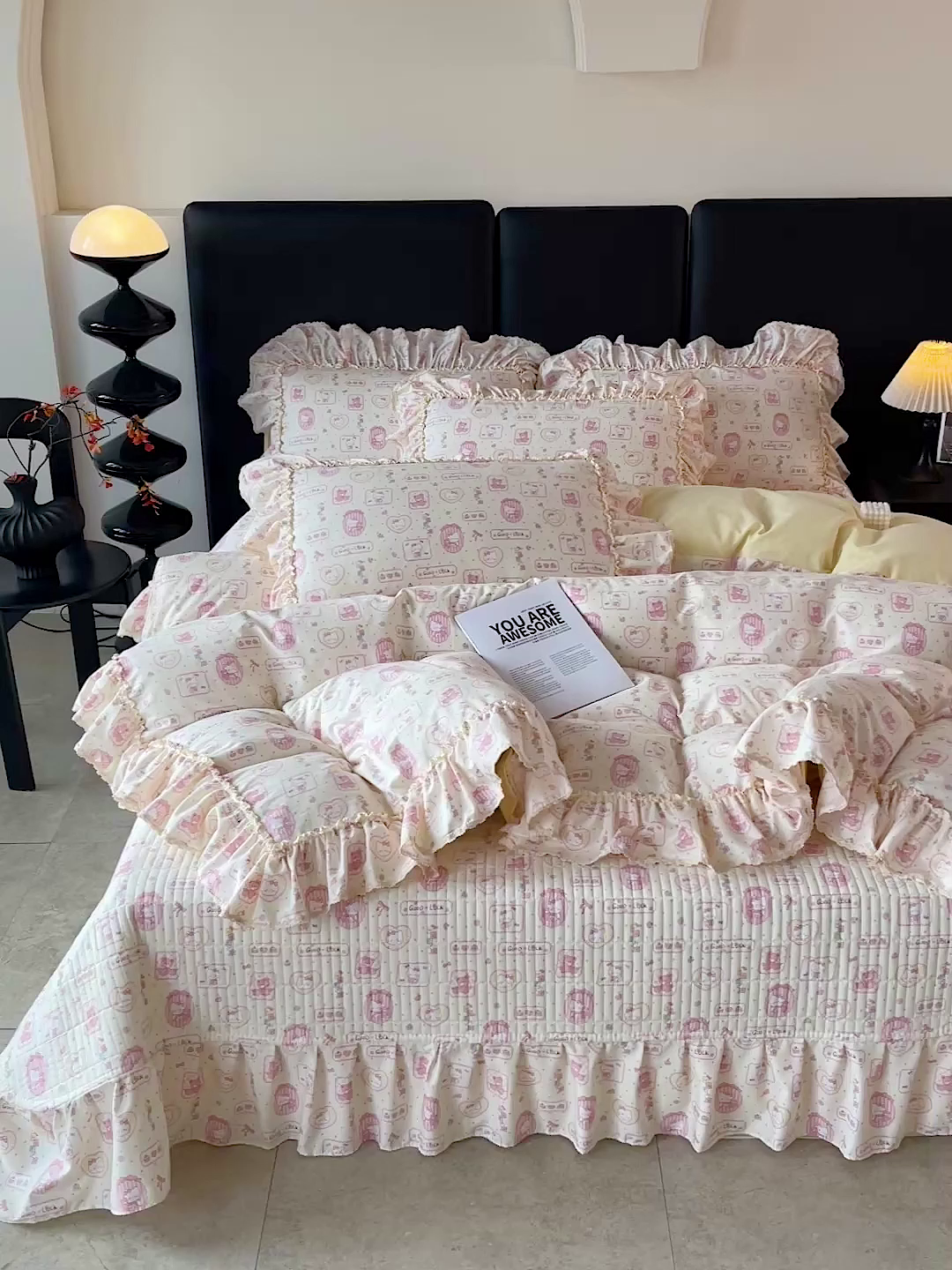 91家纺网 家纺一手货源 找家纺 富米莱（原臻工厂） 2026新款法式大花边A类古法仿棉云感纱床盖床裙四件套 大花边-粉樱kt