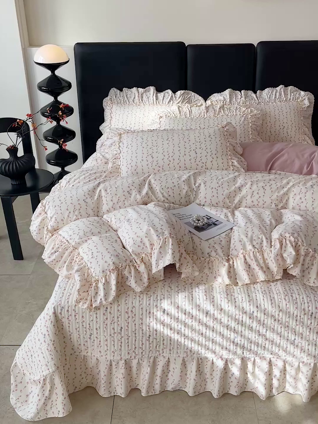 91家纺网 家纺一手货源 找家纺 富米莱（原臻工厂） 2026新款法式大花边A类古法仿棉云感纱床盖床裙四件套 大花边-花梦蔓