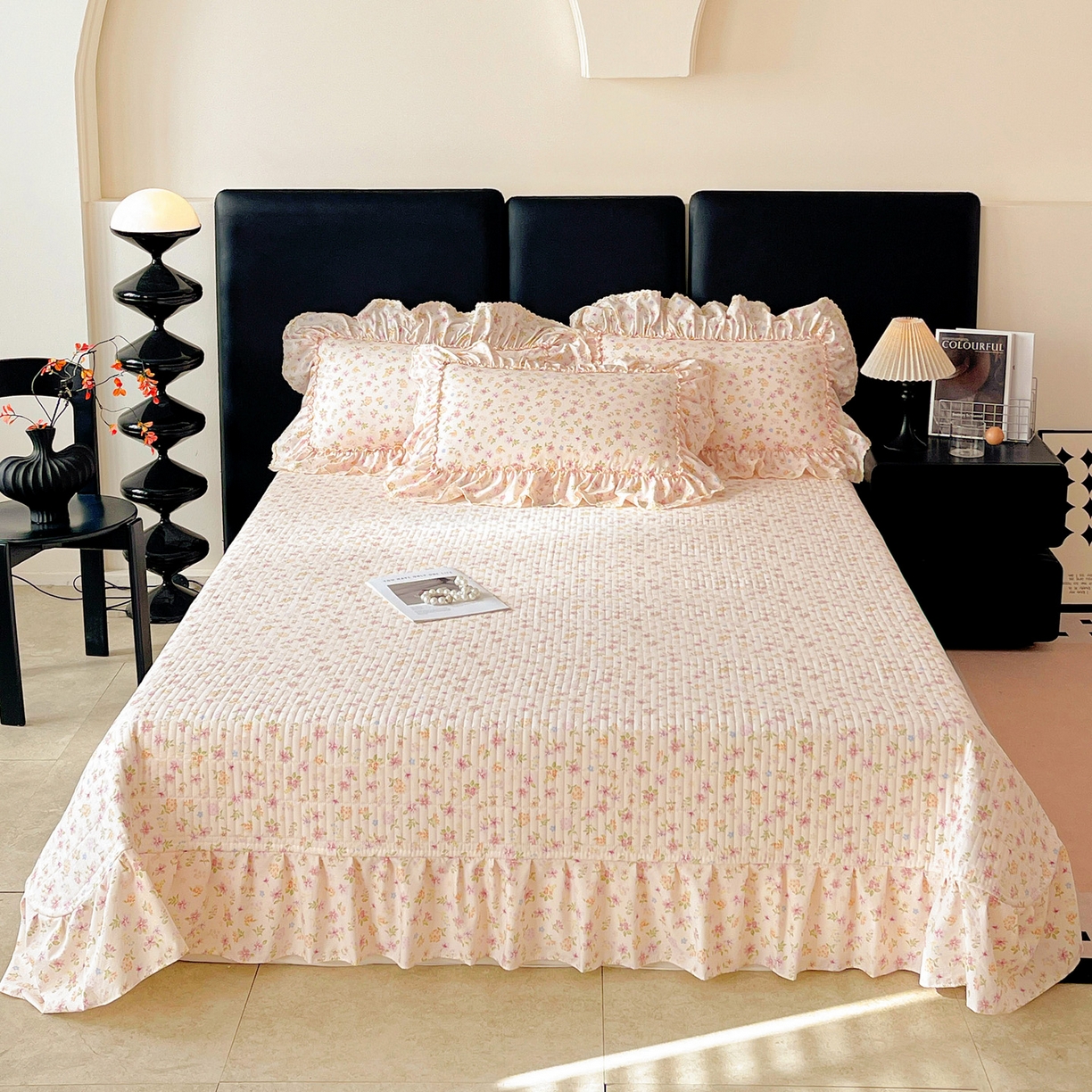 91家纺网 家纺一手货源 找家纺 富米莱（原臻工厂） 2026新款法式大花边A类古法仿棉云感纱床盖床裙四件套 大花边-花意飘香