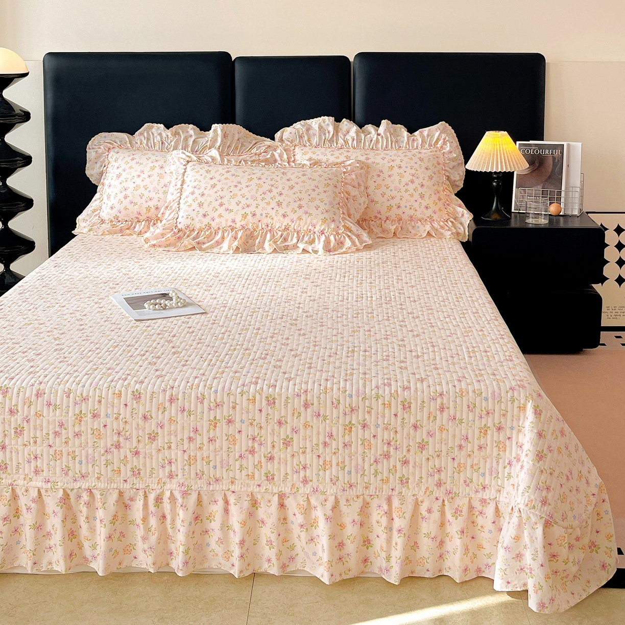 91家纺网 家纺一手货源 找家纺 富米莱（原臻工厂） 2026新款法式大花边A类古法仿棉云感纱床盖床裙四件套 大花边-花意飘香