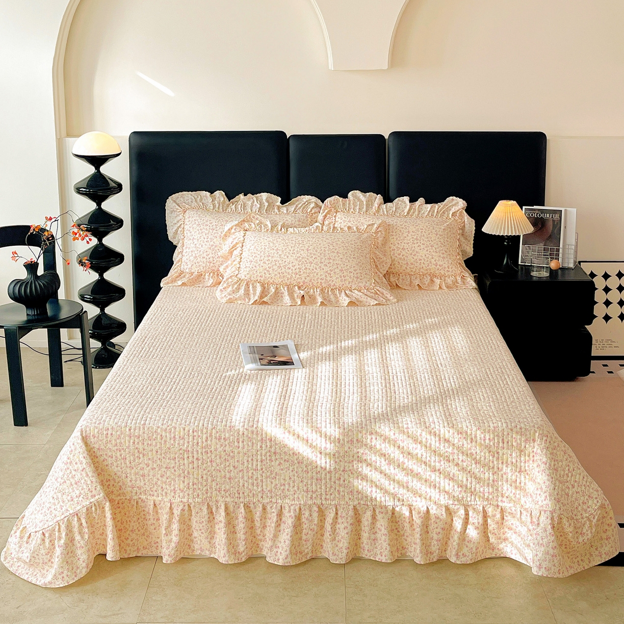 91家纺网 家纺一手货源 找家纺 富米莱（原臻工厂） 2026新款法式大花边A类古法仿棉云感纱床盖床裙四件套 大花边-小幸运