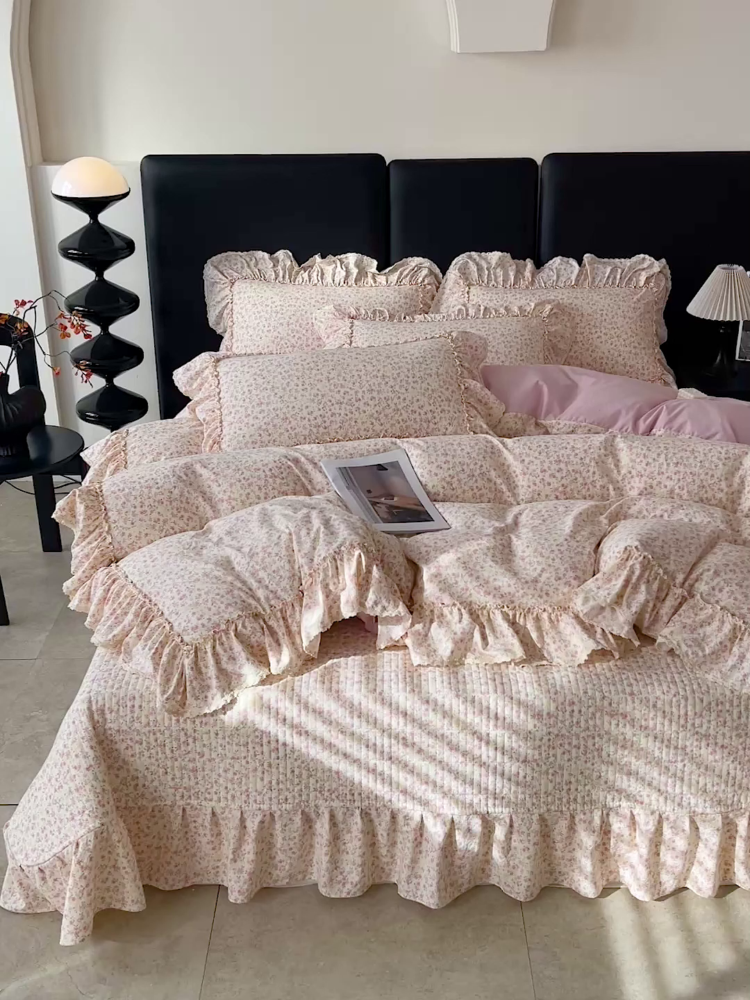 91家纺网 家纺一手货源 找家纺 富米莱（原臻工厂） 2026新款法式大花边A类古法仿棉云感纱床盖床裙四件套 大花边-小幸运