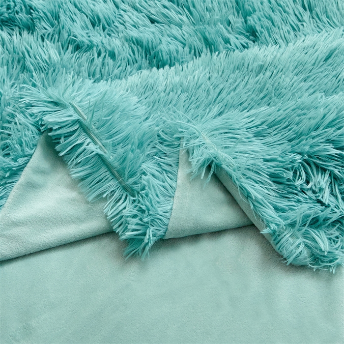 91家纺网 家纺一手货源 找家纺 品尚嘉2025水貂绒毛毯长毛绒法莱绒双层跨境外贸毯子 湖蓝色