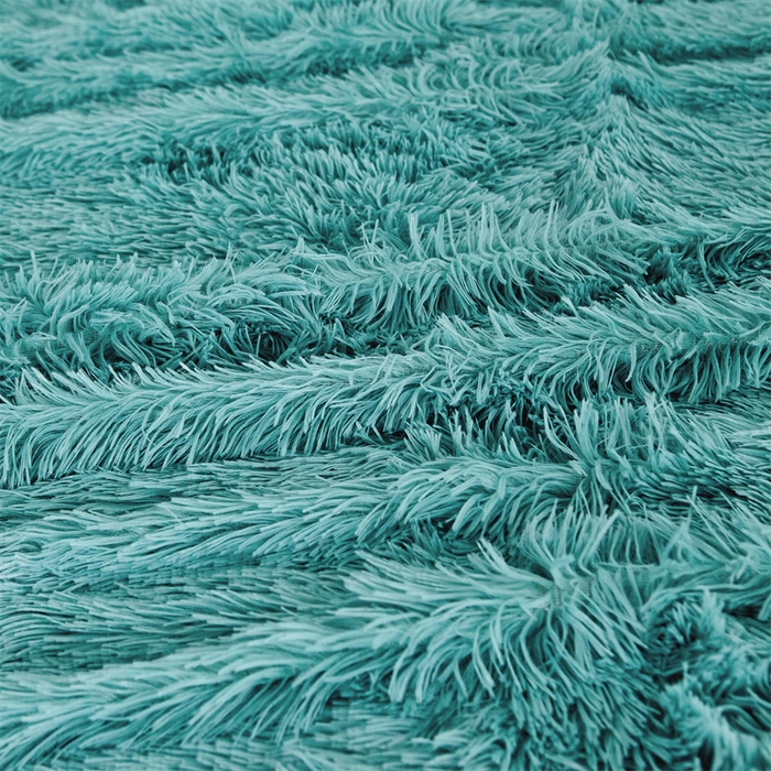 91家纺网 家纺一手货源 找家纺 品尚嘉2025水貂绒毛毯长毛绒法莱绒双层跨境外贸毯子 湖蓝色