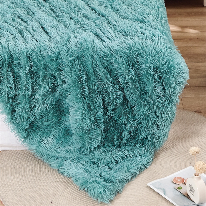 91家纺网 家纺一手货源 找家纺 品尚嘉2025水貂绒毛毯长毛绒法莱绒双层跨境外贸毯子 湖蓝色