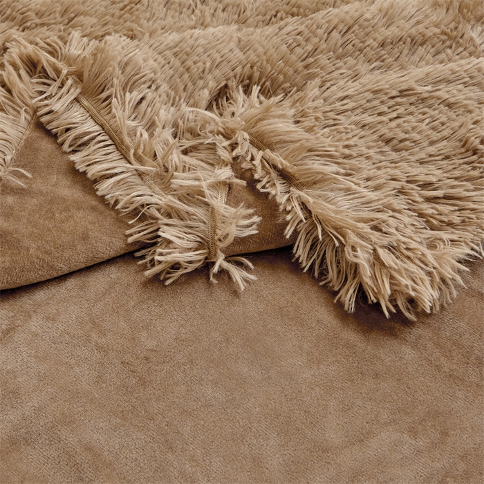 91家纺网 家纺一手货源 找家纺 品尚嘉2025水貂绒毛毯长毛绒法莱绒双层跨境外贸毯子 卡其色