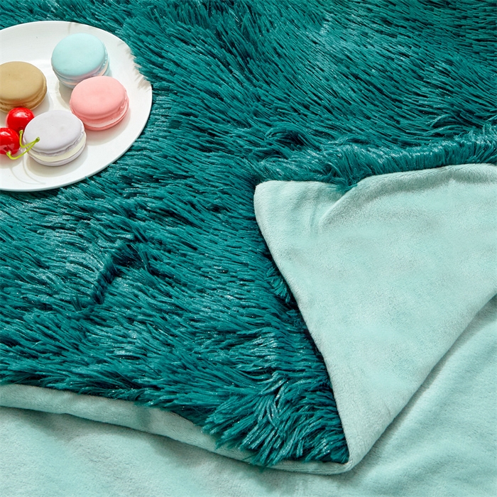 91家纺网 家纺一手货源 找家纺 品尚嘉2025水貂绒毛毯长毛绒法莱绒双层跨境外贸毯子 孔雀兰