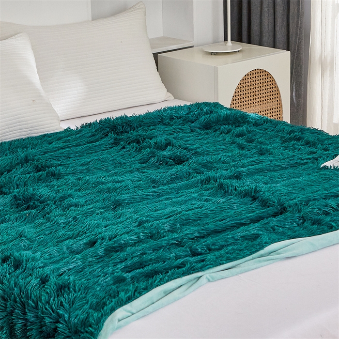 91家纺网 家纺一手货源 找家纺 品尚嘉2025水貂绒毛毯长毛绒法莱绒双层跨境外贸毯子 孔雀兰