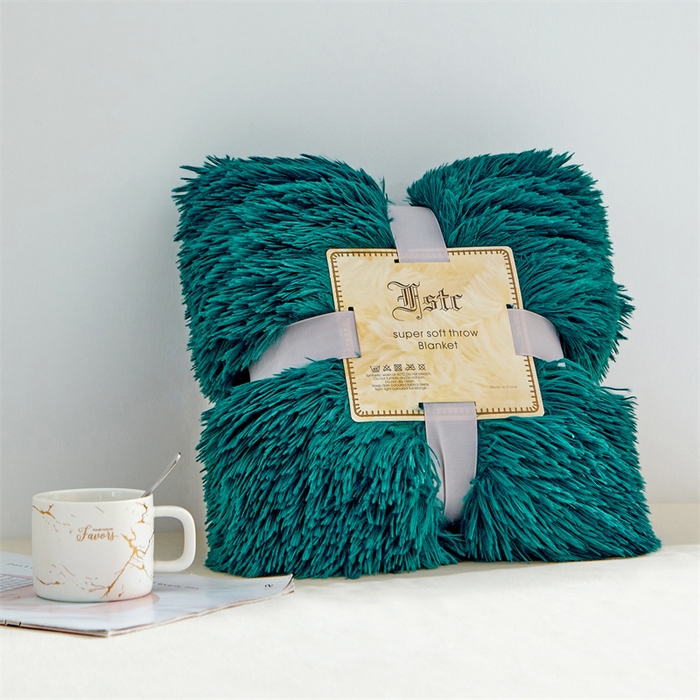 91家纺网 家纺一手货源 找家纺 品尚嘉2025水貂绒毛毯长毛绒法莱绒双层跨境外贸毯子 孔雀兰