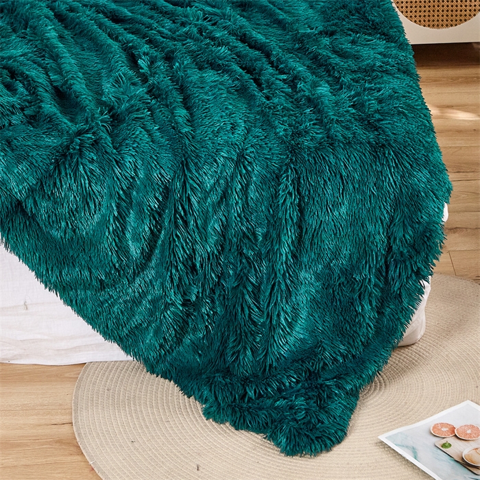 91家纺网 家纺一手货源 找家纺 品尚嘉2025水貂绒毛毯长毛绒法莱绒双层跨境外贸毯子 孔雀兰