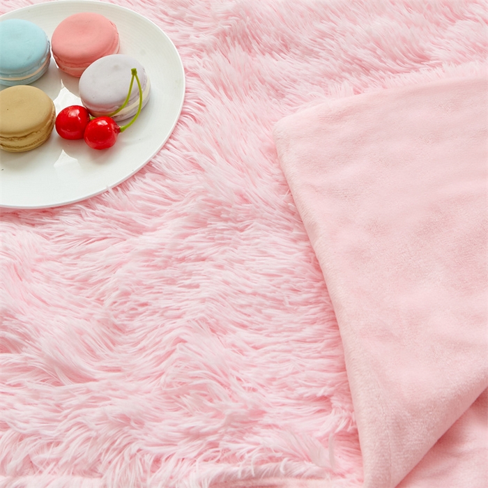 91家纺网 家纺一手货源 找家纺 品尚嘉2025水貂绒毛毯长毛绒法莱绒双层跨境外贸毯子 浅粉色