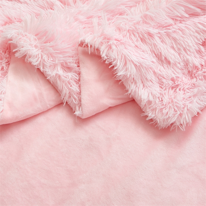 91家纺网 家纺一手货源 找家纺 品尚嘉2025水貂绒毛毯长毛绒法莱绒双层跨境外贸毯子 浅粉色