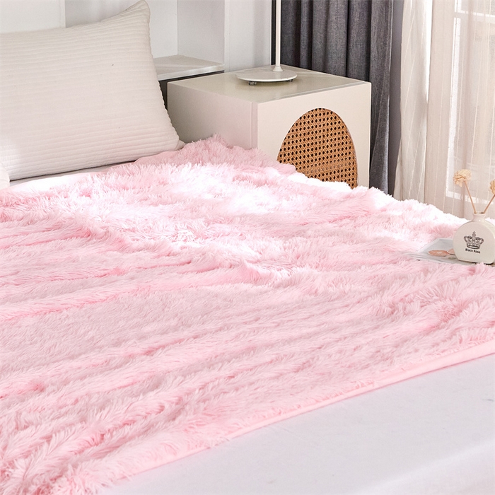 91家纺网 家纺一手货源 找家纺 品尚嘉2025水貂绒毛毯长毛绒法莱绒双层跨境外贸毯子 浅粉色