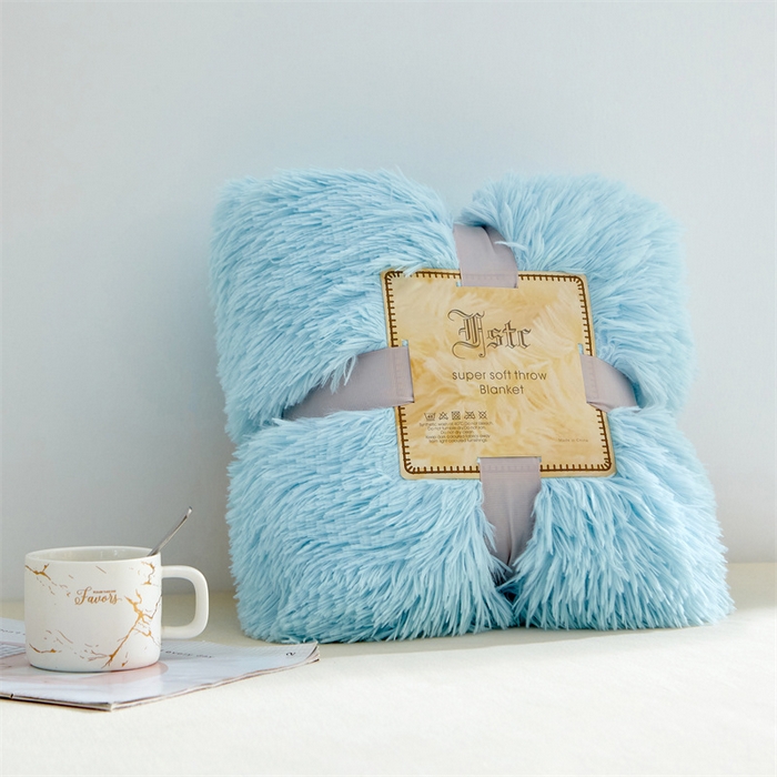 91家纺网 家纺一手货源 找家纺 品尚嘉2025水貂绒毛毯长毛绒法莱绒双层跨境外贸毯子 水蓝色